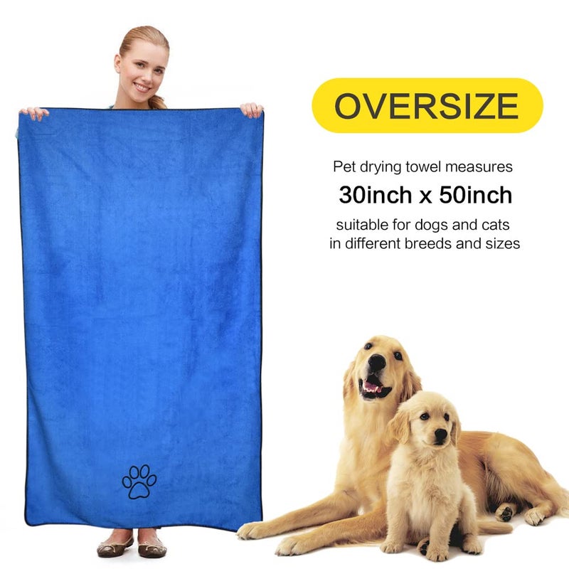 KinHwa Dog Towel Super Absorbent Pet Bath Towel Microfiber Dog Drying Towel for Small, Medium, Large Dogs and Cats 30inch x 50inch Dark-Blue - Image 3